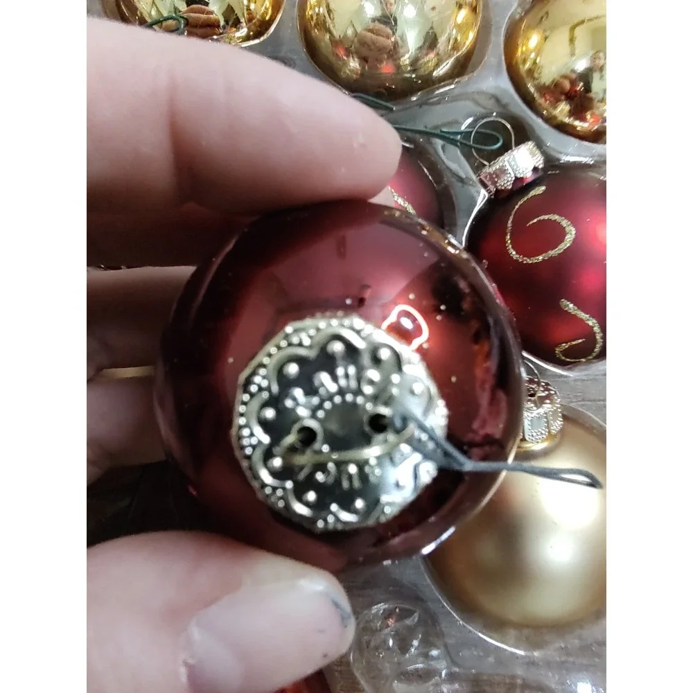 Target Inc Glass Ball Christmas Ornaments Lot Of 12 2007 Red Gold Swirl O56